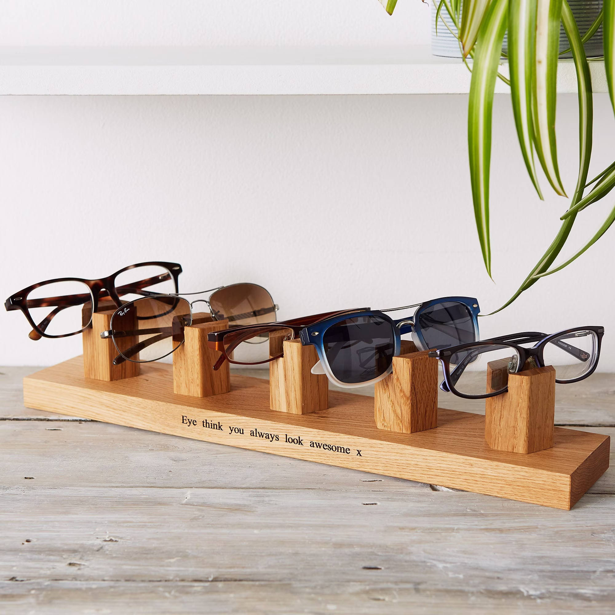 Personalised Solid Oak Five Glasses Stand | Personalized Sunglasses Holder Gifts For Him Gift For Grandparents Multi Display