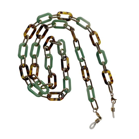 Pale Green, Gold & Tortoiseshell Chunky Paperclip Oval Link Glasses/Sunglasses Chain Strap Cord Holder