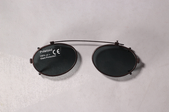Vintage Early 90's Unworn Metal Flake Brown Almost Rust Color Roundish Oval Polarized Gray Clip-On Sunglasses Shades Sun Cover Shield