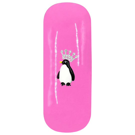 Emperor Penguin Hard Glasses Case. Diamante Crown Spectacle Rhinestone Tiara Reading Eyeglasses Artic Bird Animal Birthday Gift