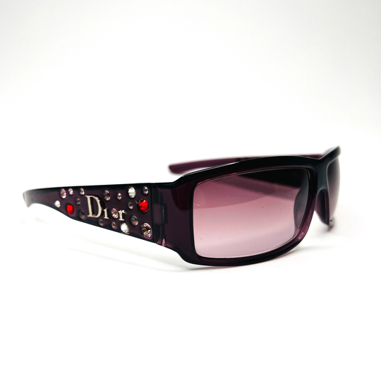 Christian Dior Sunglasses Rectangle Burgundy Purple/Pink Gems Logo Monogram Crystal Embellished Sparkling Vintage Y2K 90S Authentic
