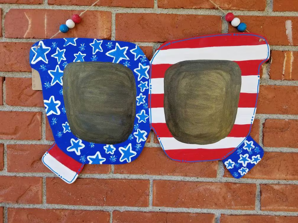 July 4Th Sunglasses | Red White & Blue Door Hanger Summer Decor Wood Hangers Independence Day