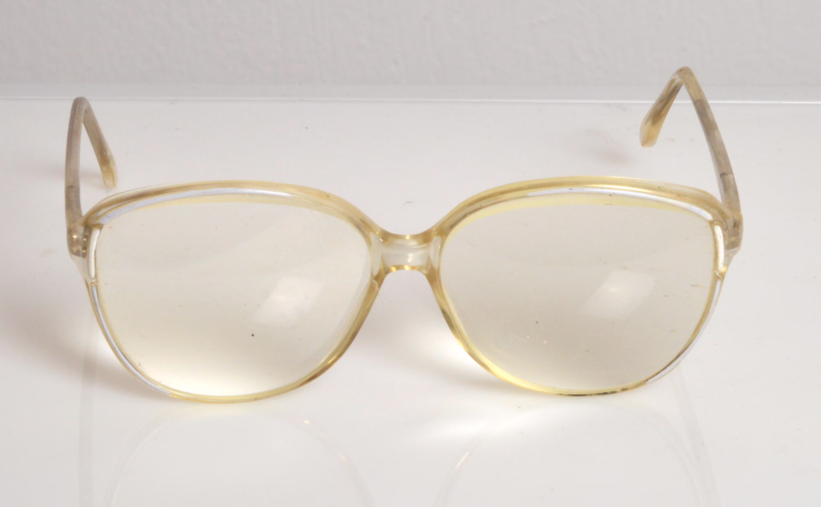 Vintage Crystal Eyewear, White Stripes Decoration On Frame, Rx Prescription Lenses