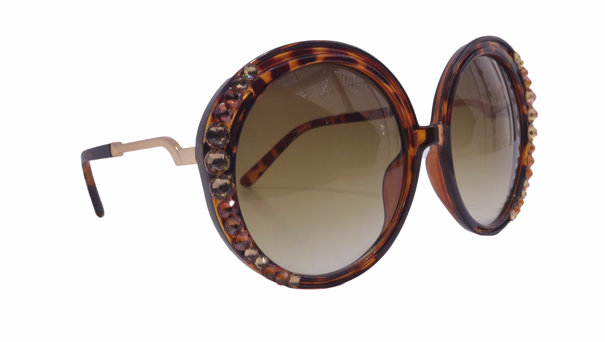 Bling Women Sunglasses W | Black Diamond, Cooper Genuine European Crystals , | Brown Tortoiseshell Circle Round, Ny Fifth Avenue