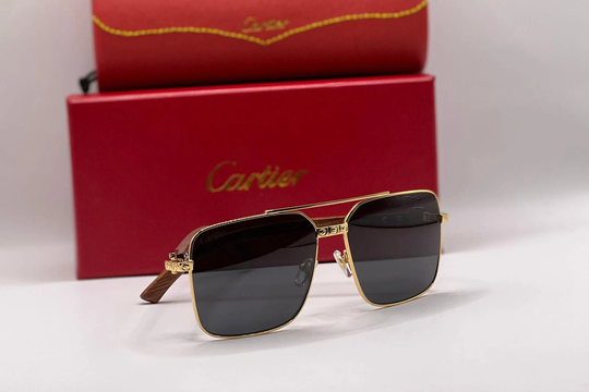 Cartier Wooden Sunglasses, Wood Temples Gold Frame Black Lens Glasses, Gift For Him, Christmas