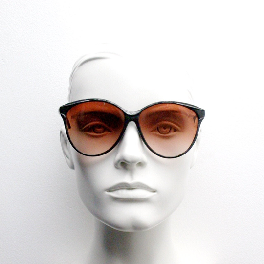 80S Vintage Oversized Round Cat Eye Sunglasses. Alpha Female Black Frame Cateye With Intense Amber Sultry Lenses. Womens 70S