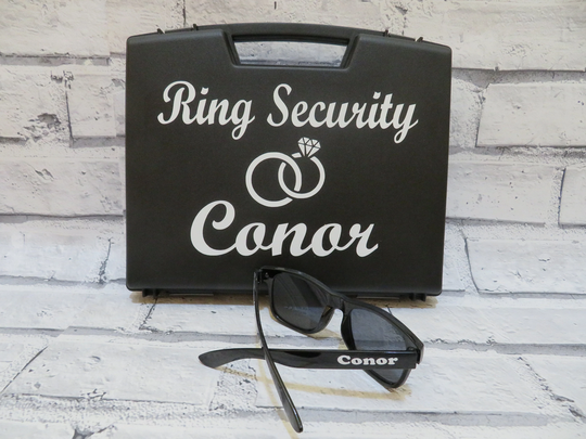 Ring Security Box With Free Sunglasses, Holder Inside, Ring Bearer Gift, Page Boy Special Agent Wedding Idea
