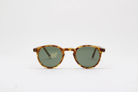 Kid's Vintage 90S Sunglasses. Original Childrens 40S Style Tortoise Horn Rimmed Glasses With Green Lenses. Unused Nos