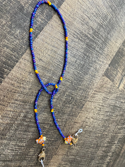 Multicolored Fish Charm Glasses Chain, Mask Chain Holder, Beaded Face Beaded, Gift For Her, Sunglass
