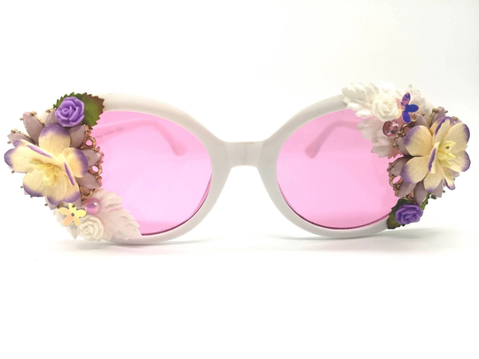 Women's Flower Oval Festival Quirky Vintage Statement Sunglasses Rave Eye Wear Ladies Unique 60S
