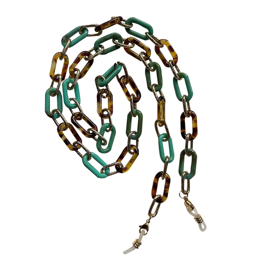 Jade Green, Gold & Tortoiseshell Chunky Paperclip Oval Link Glasses/Sunglasses Chain Strap Cord Holder