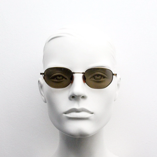 90S Vintage Oval Sunglasses. Bronze Brushed Satin Finish Slim Metal Frame With Rope Twist Bridge. Unused Micro Nos