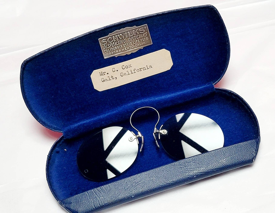 Vintage 1900-1930's Clip On Sunglasses Intricate Design Grey Gray Lenses Case Must See