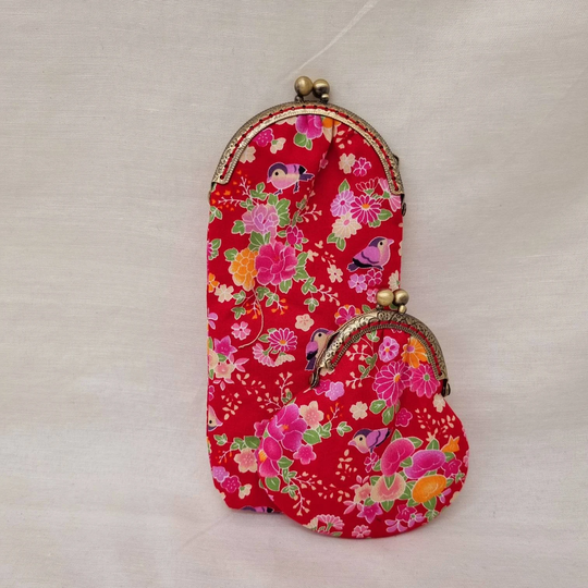 Red Oriental Glasses & Coin Purse Set/Kiss Clasp Purse/Red Kiss Lock Case/Change Purse/Eyewear Case/Red Reading