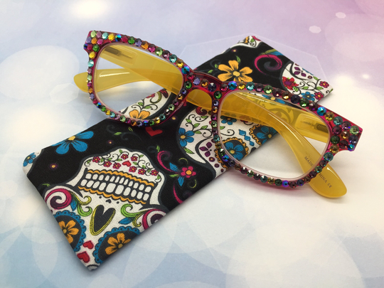 Sugar Skull Reading Glasses, Readers, Eyeglasses Case