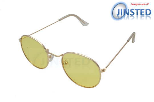 Adult Yellow Circle Sunglasses With Gold Round Frame Uv400 Protection Aci008