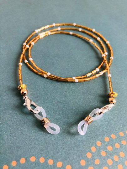 Gold Facemask Chain, Glasses Chain, & Pearl Beaded Holder, Sunglasses Mask Glass Beads, Durable Chain