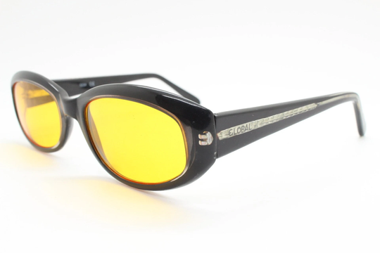 Vintage 90S Rectangular Sunglasses. Solid Black Low Profile 60S Style Frame With Blazing Orange Lenses. Unused Nos