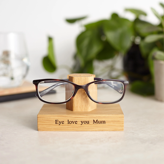Solid Oak Personalised Eye Glasses Stand For Her/Eyeglass Holder Reading Mum Gift Nan For Grandma
