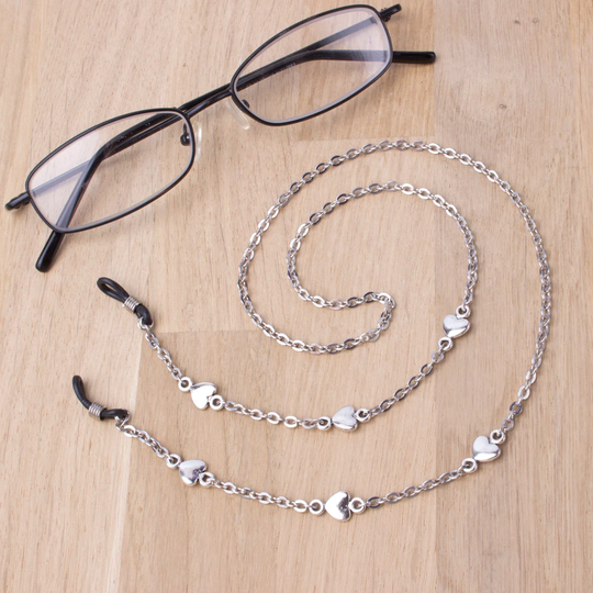 Silver Eyeglasses Lanyard - Elegant Heart Link Glasses Chain | Everyday Eyewear Neck Cord Sunglasses Eyeglasses Holder