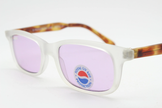 Pepsi 90S Vintage Sunglasses. Low Profile Rectangular Frosted Frame With Tortoise Arms & Extra Light Tone Purple Lenses. Unused Nos