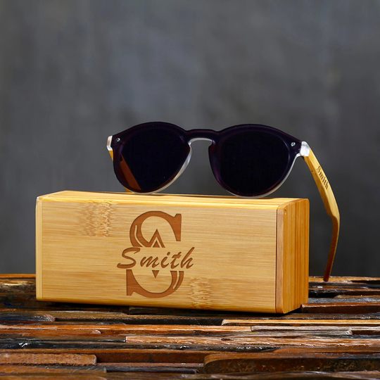 Personalized Father's Day Gift, Custom Wooden Sunglasses, Engraved Gift For Dad, Godfather, Bamboo Sunglasses With Black Lens