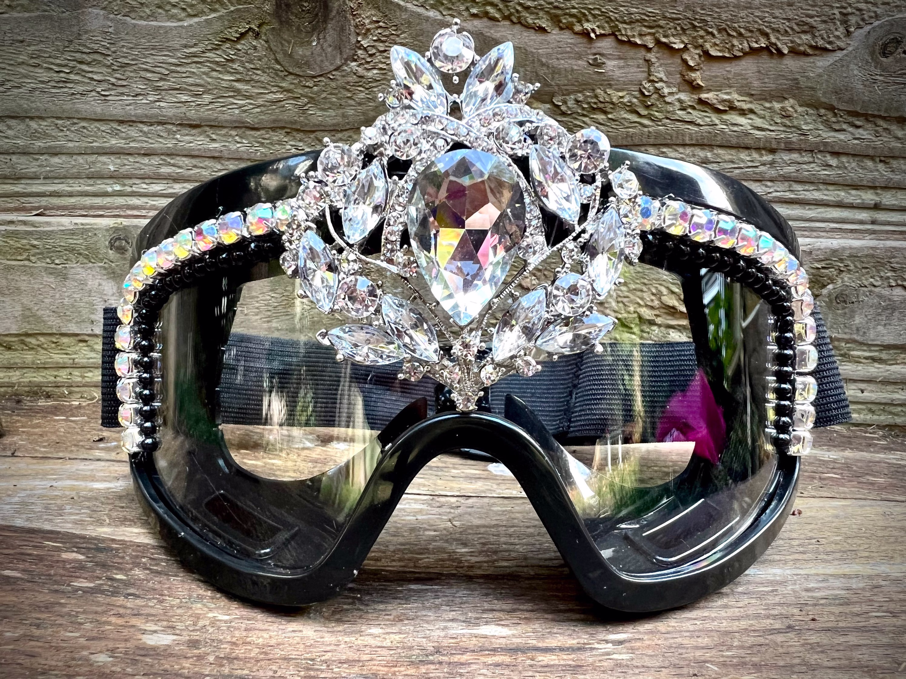 Crystal Statement Goggles With Clear Lenses, Funky Festival Clothing, Unique Rave Eyewear