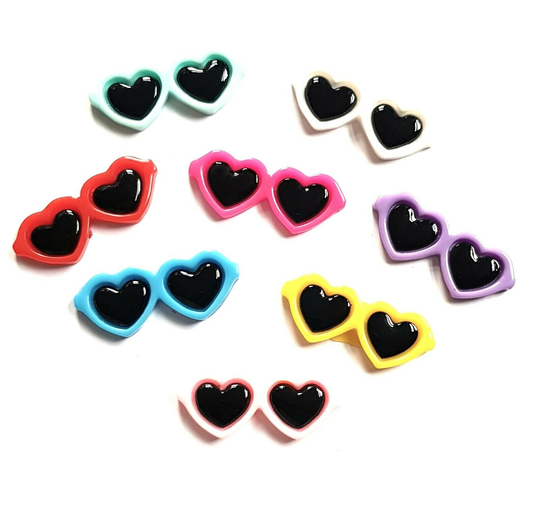 10 Heart Sunglasses Cabochons, 16x42mm Flatback, Resin Cabochon, Jewellery Making, Charms, Craft Supplies, Scrapbooking