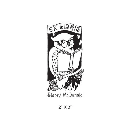 Sale Owl With Eyeglasses Reading A Book Personalized Bookplate Rubber Stamp K29
