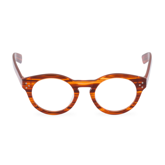 A Spectacle Of A Spectacle, Handmade in Fine Italian Acetate, Flynn Amber, Round Designer Eyeglasses. Heads Will Turn