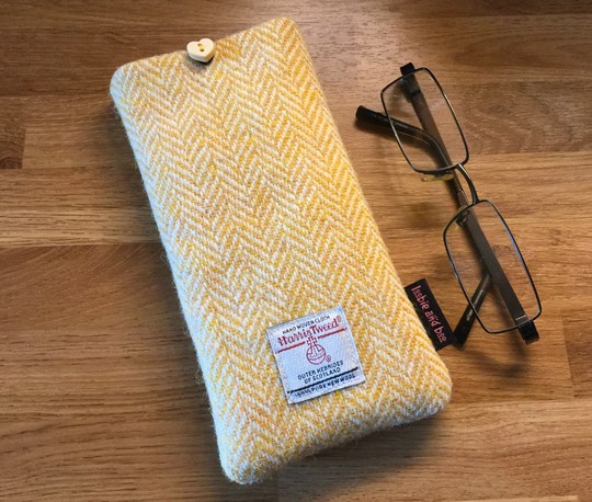 Harris Tweed Glasses Case, Yellow Herringbone, Specs Mothers Day Gift, Gift For Mum, Her, Wife, Loobie & Boo