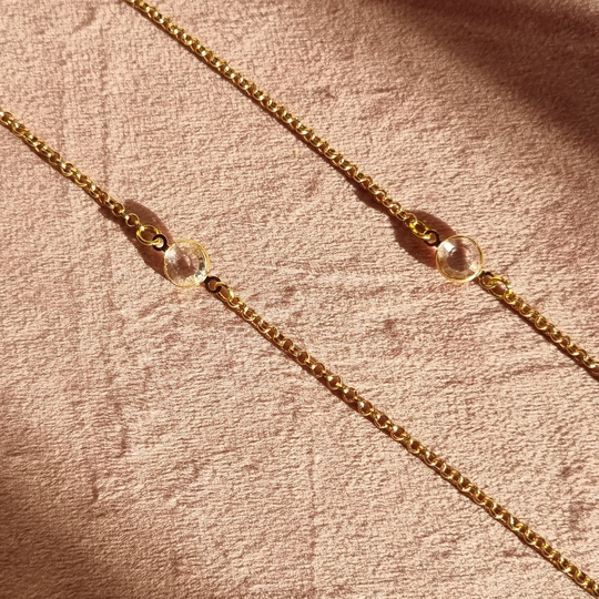 Vi - Gold Plated Sunglass Chain With Round Crystal Detail, Eyewear Chain For Sunglasses
