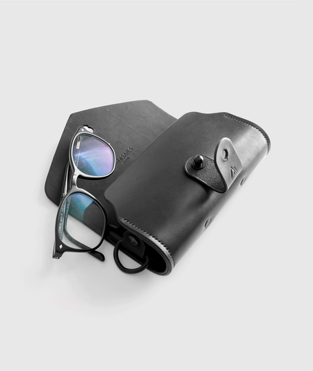 Black Leather Glasses Case - Handmade in Full Grain Vegetable Tanned Gift For Him Or Her