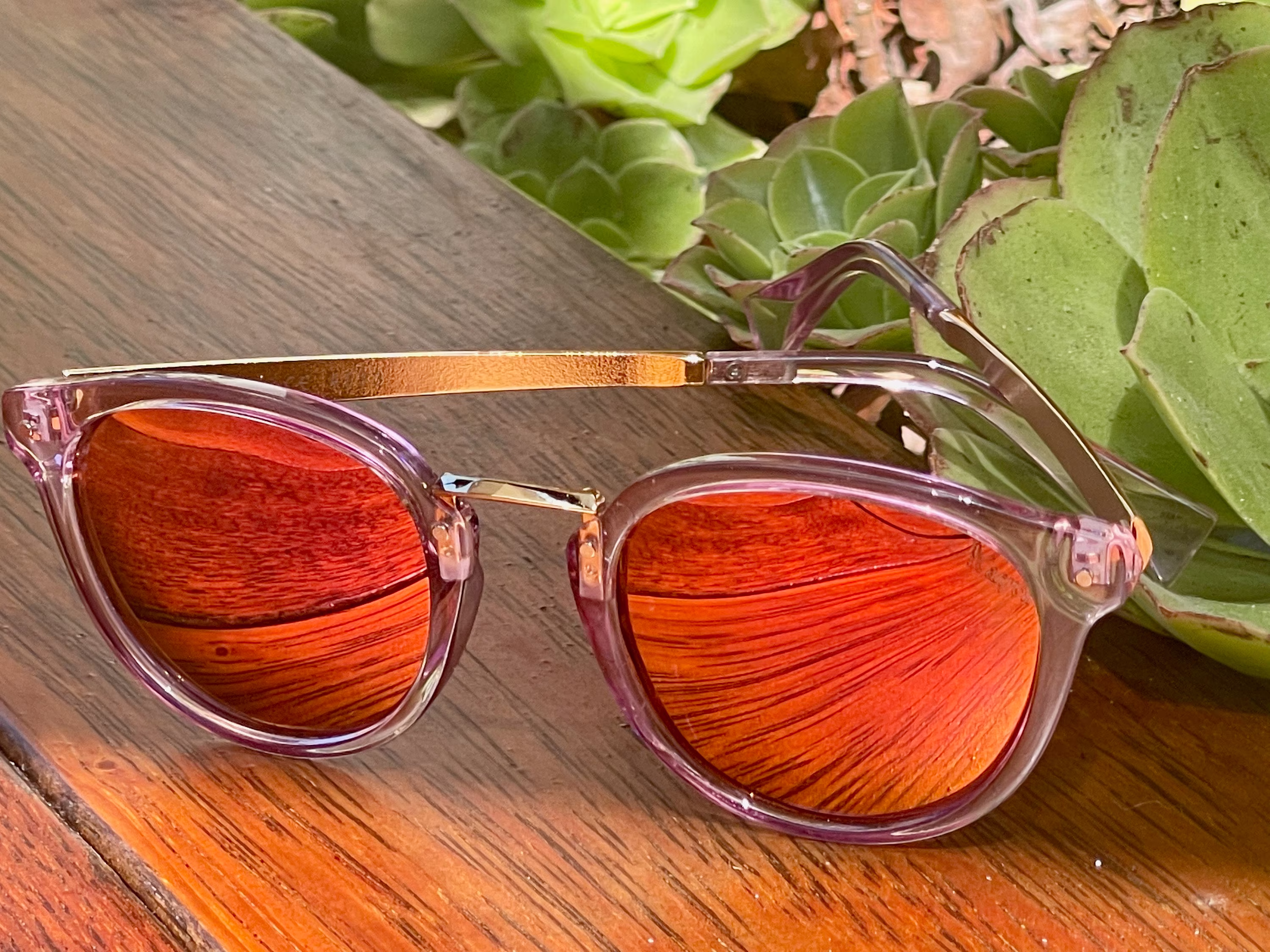 Canyon Pink Iris, Gold Stainless Steel Frame, Polarized Pink Lenses