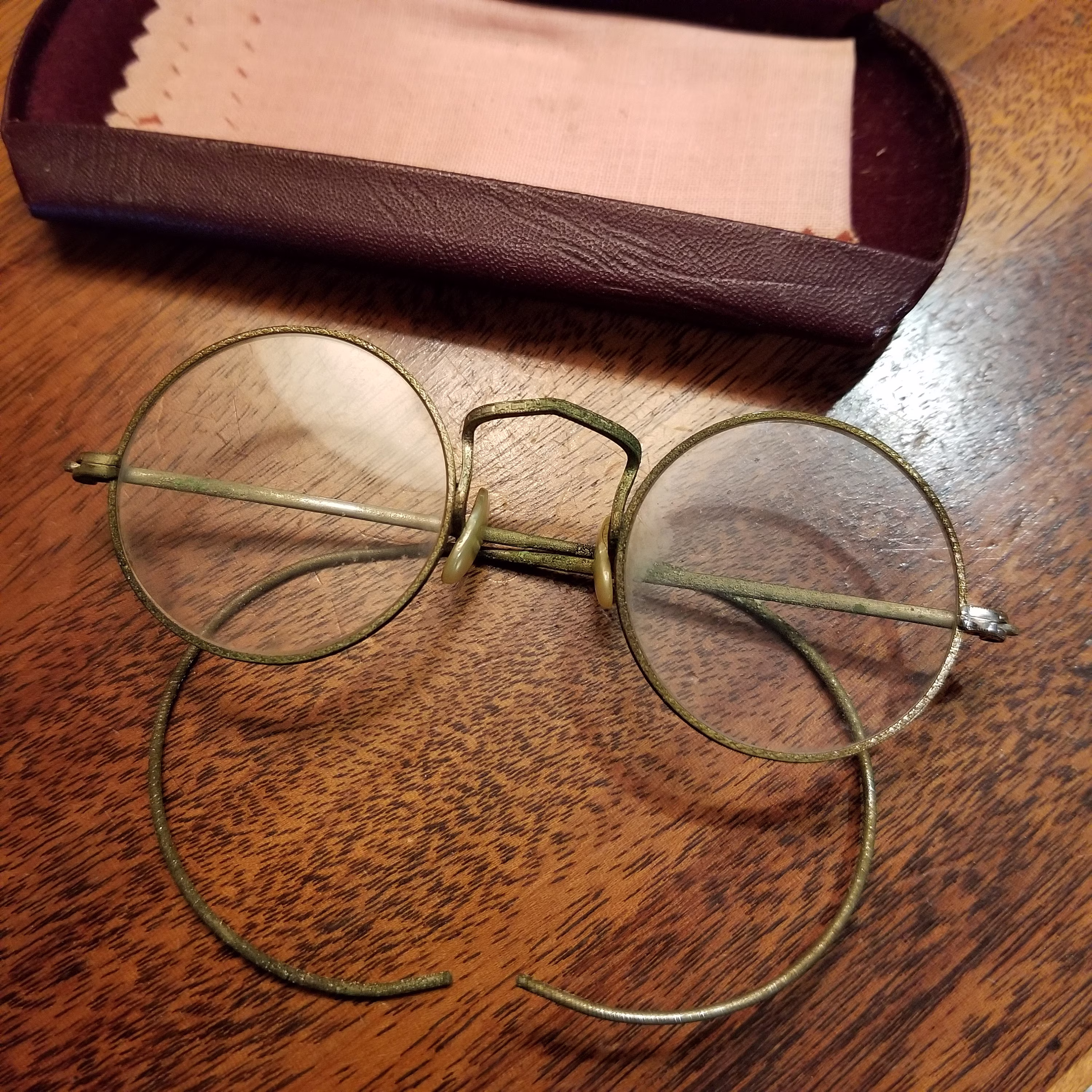 Antique Child's Eyeglasses W Case Much Verdigris, Possibly 12K Gf