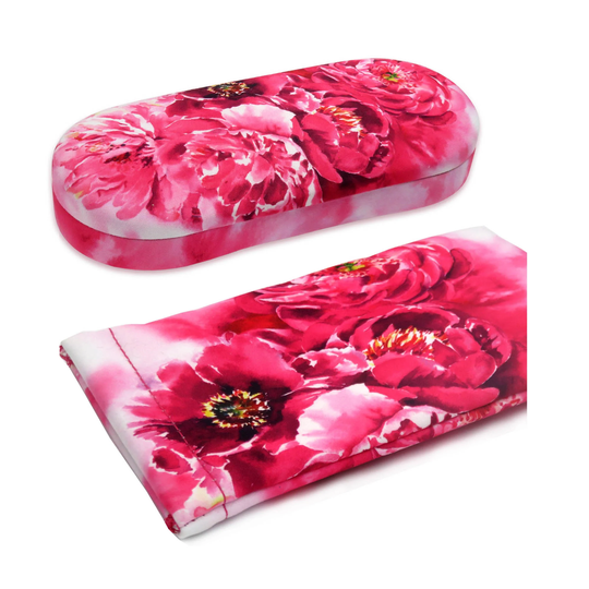 Gift Package A Hard Eyeglass Case & Soft Sunglasses Pouch, Glasses Holder - in Floral Print | As166L + Ct8 Pink Peonies