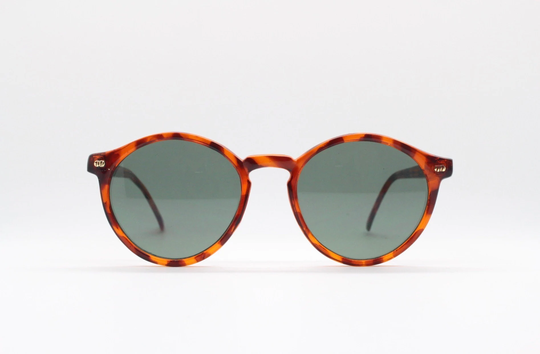 90S Vintage Round Sunglasses. Vibrant Amber Tortoise 40S Style Frame With Green Lenses. Bnwt. Mens Nos