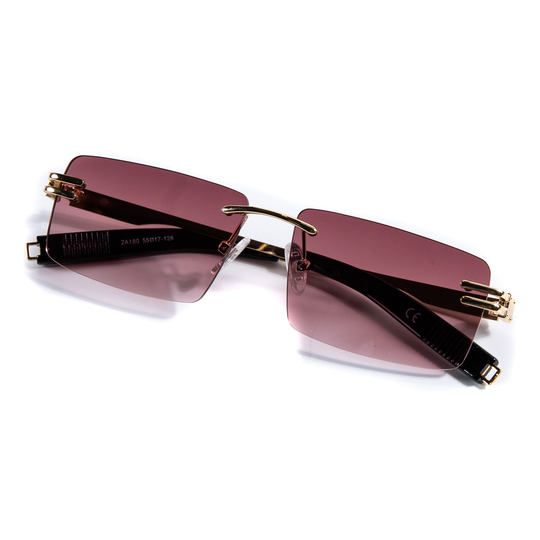 Hip Hop Rimless Burgundy Tint Retro Rectangular Vintage Men's Shades Sunglasses