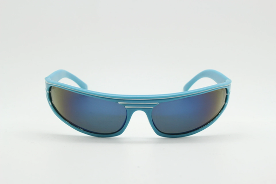 80S Vintage 2 Tone Ska Visor Sunglasses. Blue Wraparound Shield With White Stripes & Curved Mirror Lenses. Rude Boy. The Specials. Madness