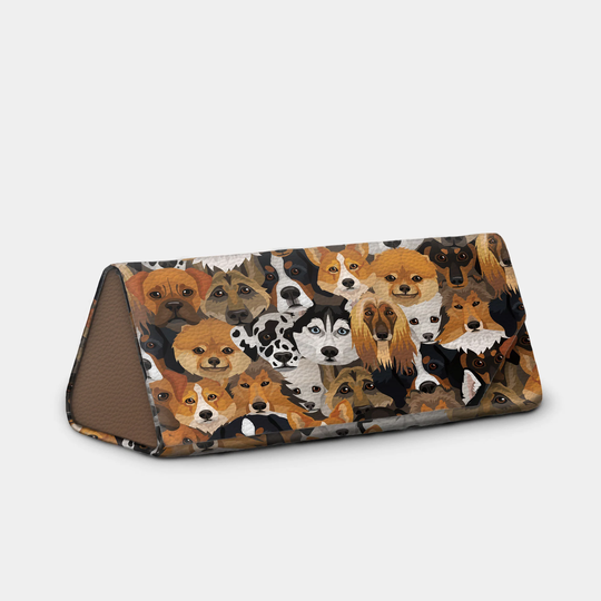 Dog Breeds Foldable Eyeglass Case, Easy Fold Glasses Holder, Lover Folding Vegan Leather Magnetic Clasp, Puppy Sunglass Holder