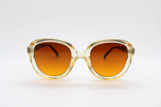 Y2K Vintage Angular Sunglasses. Women's Thick Transparent Yellow 60S Mod Style Frame With Contrasting Brown Arms. 2000S. Bnwt