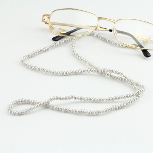 3-4mm Gray Small Seed Pearl Glass Chain, Freshwater Baroque Chain For Glasses&mask, Eyeglasses Holder Bead Chain, Face Mask