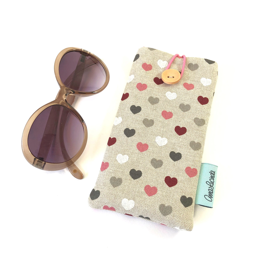 Fabric Sunglasses Case, Padded Eyeglasses Pouch, Heart Design