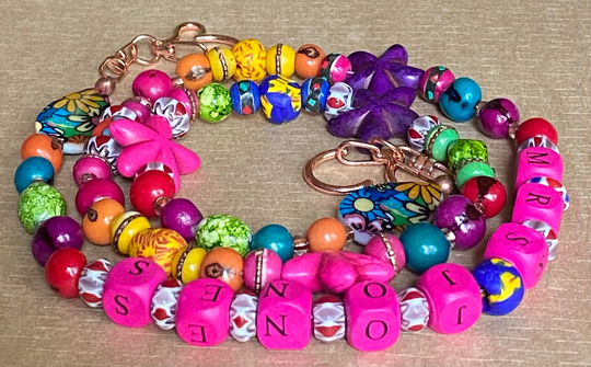 Teacher ID Badge Bead Necklace Lanyard, Face Mask Lanyard, Eyeglass Holder