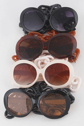 Round Sunglasses With Chain, Eyewear Chains, Women Accessories, Reto