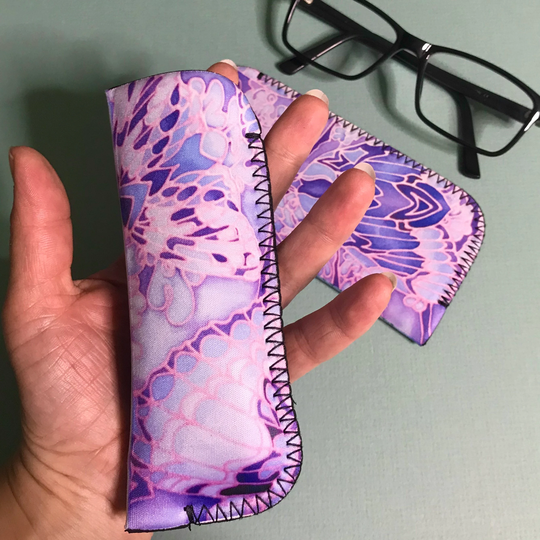 Green Grey Lilac Moth Soft Glasses Case - Protective Spectacles Pouch Fabric Slip On Reading For Pocket Or Handbag