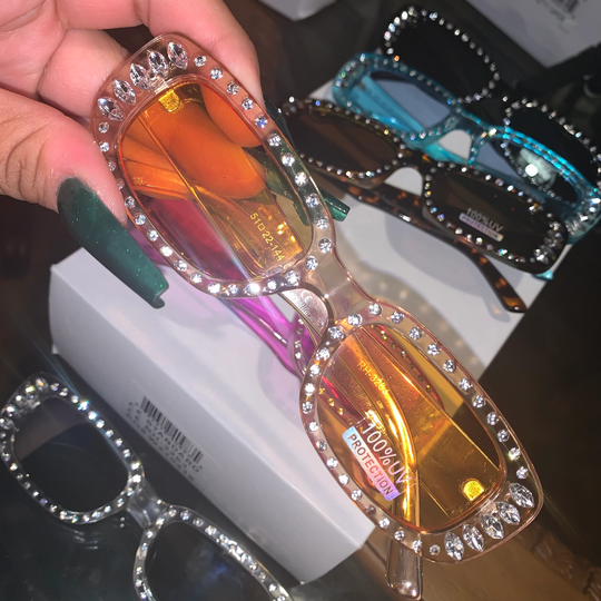 Orange Diva Sunglasses Diamond in Orange & Silver Fabulous Fashion Fancy Tiny Square Shape