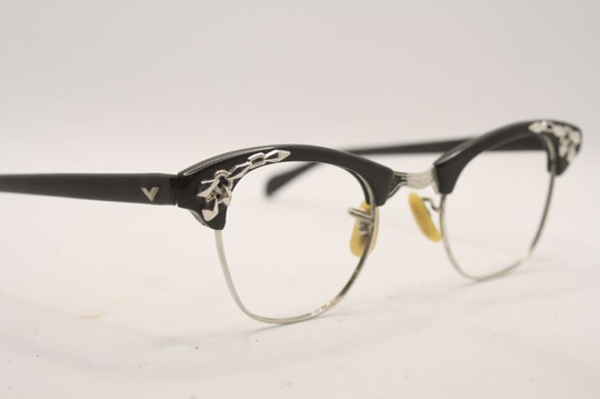 Black Cat Eye Glasses Vintage 1/10 12K Victory Retro Catseye Glasses