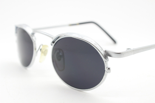 90S Vintage Oval Micro Sunglasses. Satin Silver Metal Frame With Peaked Canopy Visor Brow. Steampunk Nos. Bnwt