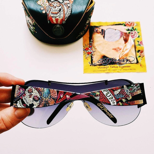 Vintage Y2K Unisex Oversized Ed Hardy Sunglasses/Christian Audigier Sunglasses. Crazy Diamanté Studded Colourful Detailing